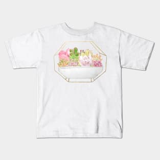 botanical succulent in a golden rack watercolor Kids T-Shirt